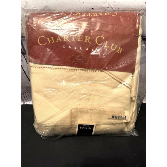 Charter Club Cotton  90" Round Cream Hemstitch Tablecloth - Picture 2 of 9